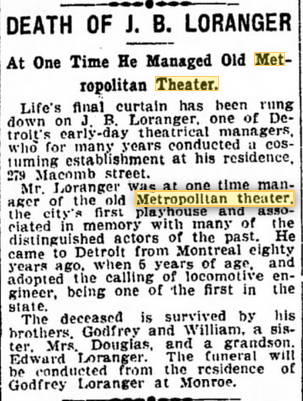 Metropolitan Theatre - 1906 Death Notice Of One- Time Manager (newer photo)